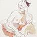 Painting Pauline pensive by Brunel Sébastien | Painting Figurative Watercolor Nude