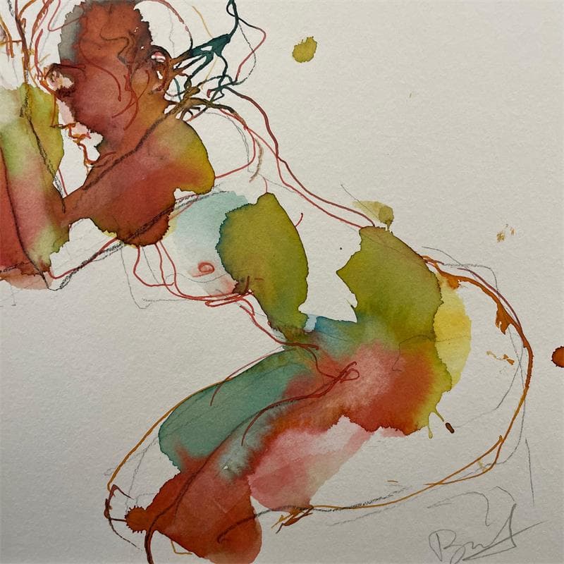 Painting Supplication by Brunel Sébastien | Painting Figurative Watercolor Nude