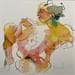 Painting Charlotte assise rose et jaune by Brunel Sébastien | Painting Figurative Nude Watercolor