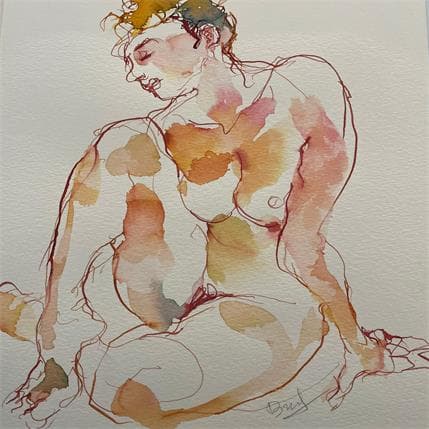 Painting Alice assise by Brunel Sébastien | Painting Figurative Watercolor Nude