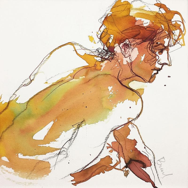 Painting Anaïs de profil by Brunel Sébastien | Painting Figurative Watercolor Nude