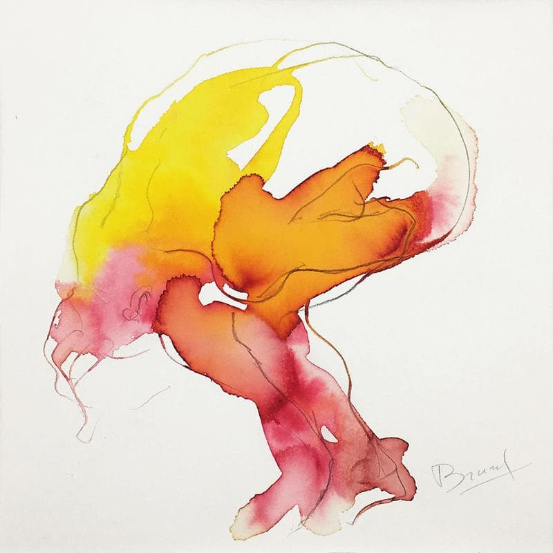 Peinture Lydie rose et jaune par Brunel Sébastien | Tableau Figuratif Aquarelle nu