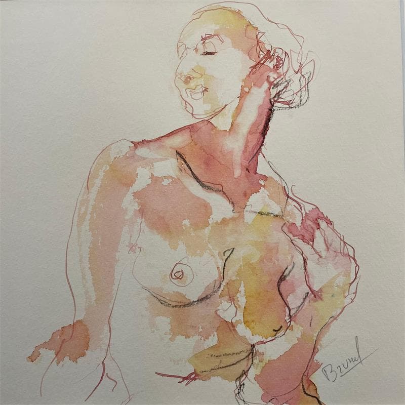 Painting Méline main sur l'épaule by Brunel Sébastien | Painting Figurative Watercolor Nude