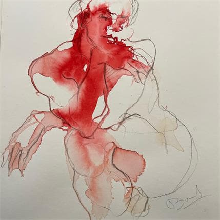 Painting Lydia une main sur le genou by Brunel Sébastien | Painting Figurative Watercolor Nude