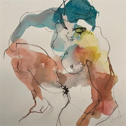 Painting Pauline accroupie by Brunel Sébastien | Painting Figurative Watercolor Nude