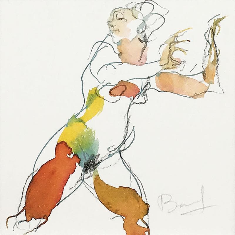 Painting Charlotte dansant 1 by Brunel Sébastien | Painting Figurative Watercolor Nude