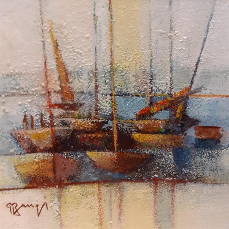 Painting BARQUES A MARSEILLE by Burgi Roger | Painting Figurative Acrylic Marine