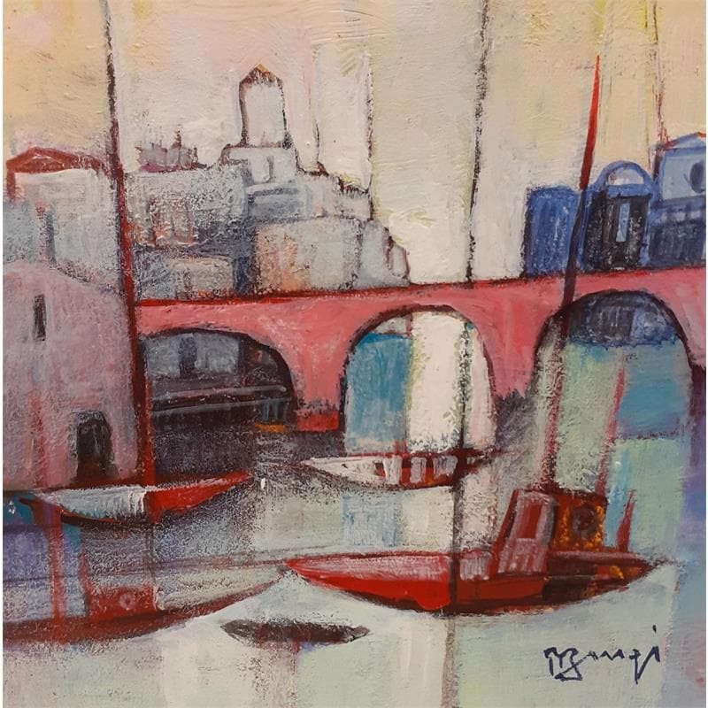 Painting LE PONT ROSE by Burgi Roger | Painting Figurative Acrylic Landscapes