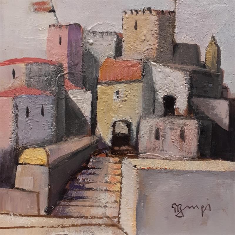 Painting AK107 Village fortifié IV by Burgi Roger | Painting Figurative Acrylic Landscapes Urban