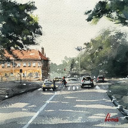 Painting Crossing the road by Cirkvencic Tihomir | Painting Figurative Watercolor Urban