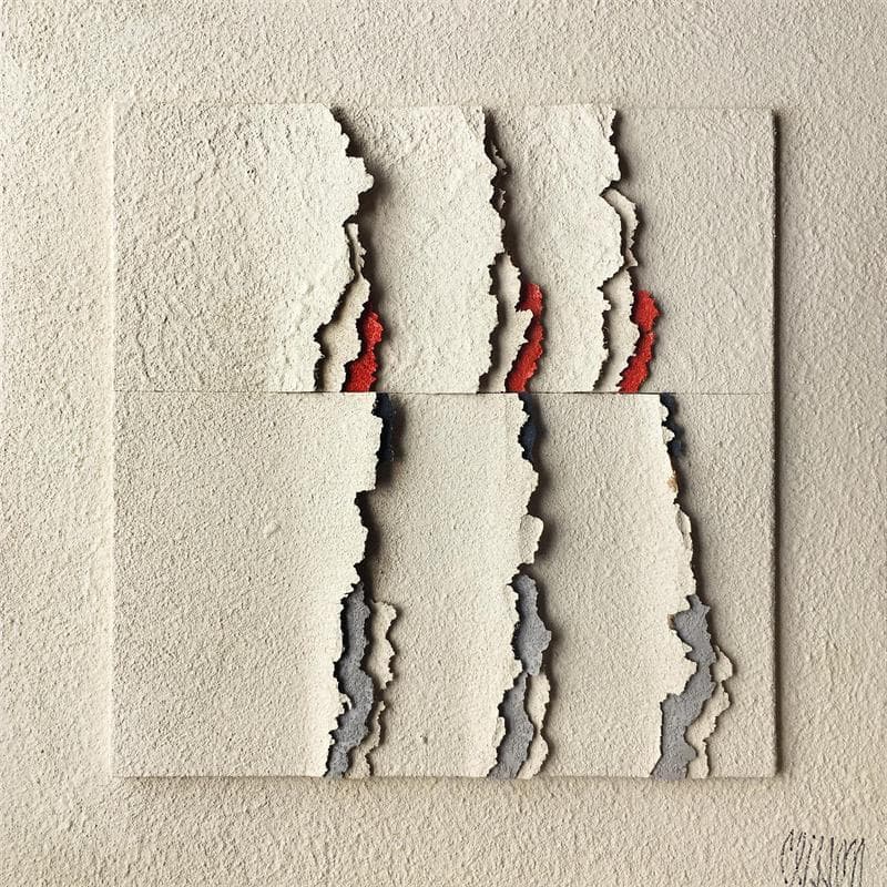 Peinture Trois fraises par Clisson Gérard | Tableau Abstrait Mixte minimaliste
