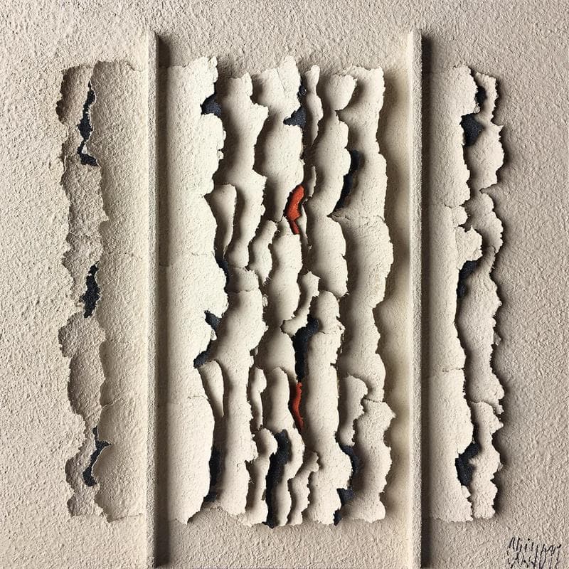 Peinture Des pas sur la neige par Clisson Gérard | Tableau Abstrait Mixte minimaliste