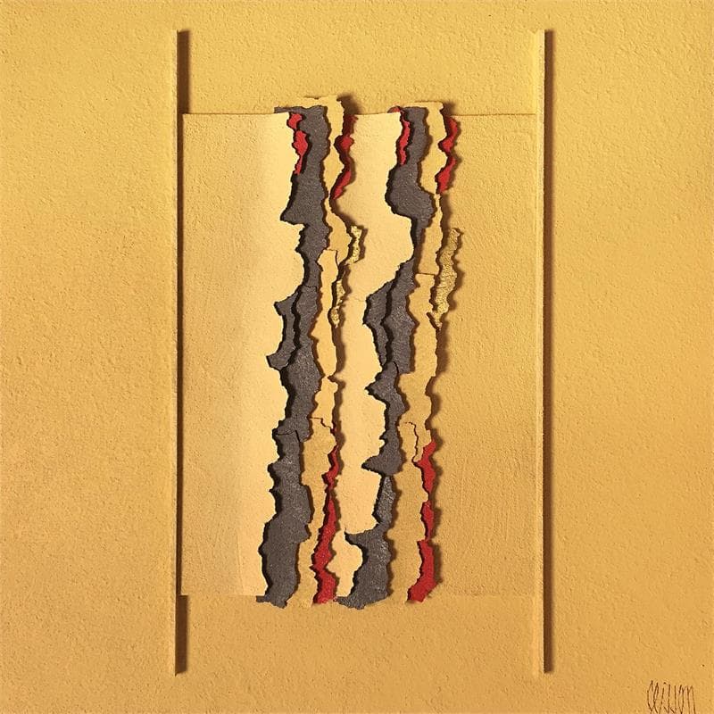 Peinture Jaune verticales par Clisson Gérard | Tableau Abstrait Mixte minimaliste