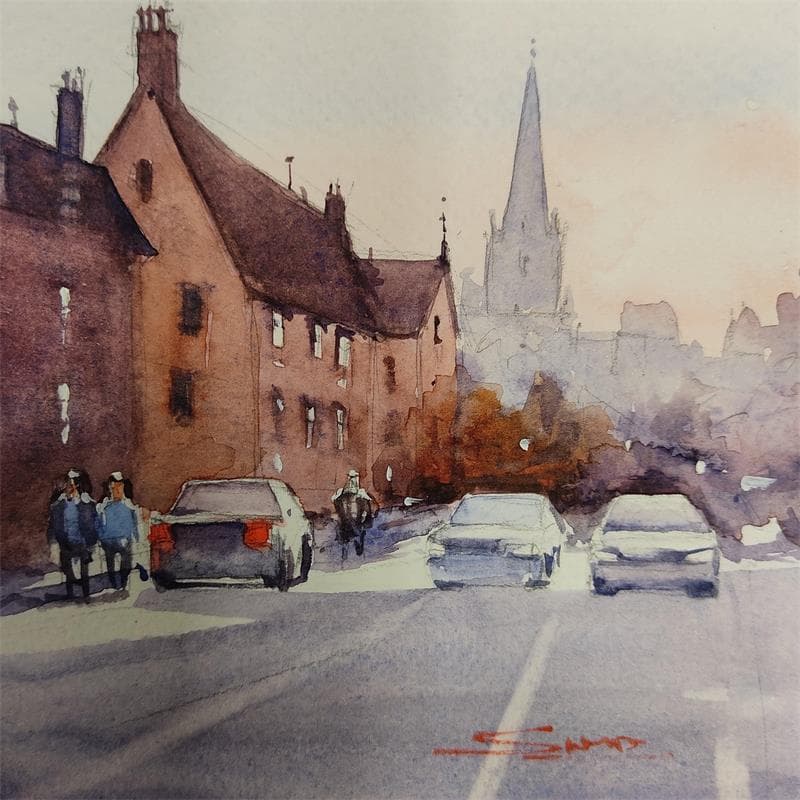 Painting City roads 2 by Dandapat Swarup | Painting Figurative Watercolor Life style
