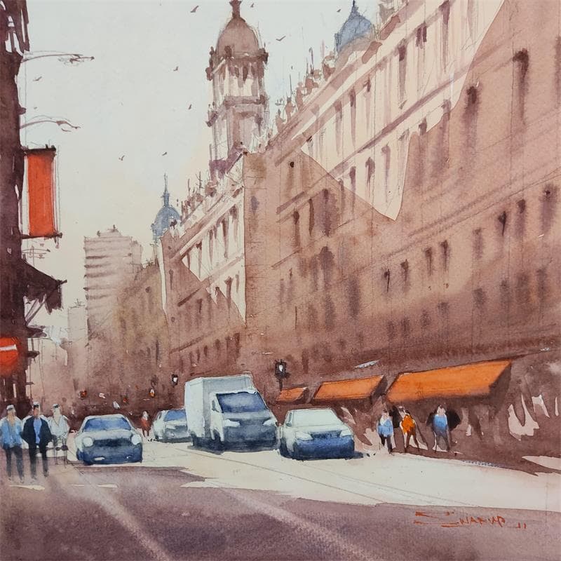 Painting City of light 2 by Dandapat Swarup | Painting Figurative Urban Watercolor
