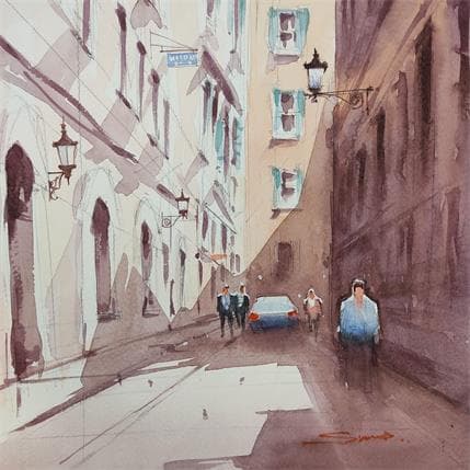 Painting Paris alley by Dandapat Swarup | Painting Figurative Watercolor Urban