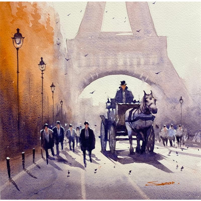 Painting A winter morning by Dandapat Swarup | Painting Figurative Landscapes Urban Life style Watercolor