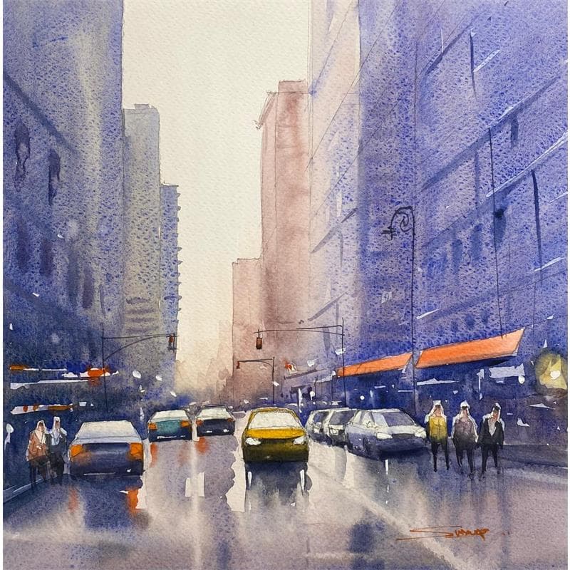 Painting City roads VI by Dandapat Swarup | Painting Figurative Landscapes Urban Life style Watercolor
