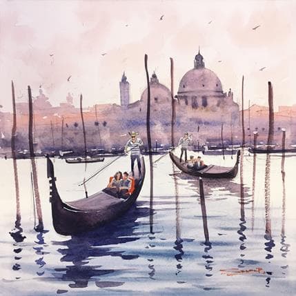 Painting Boat ride in Venice 1 by Dandapat Swarup | Painting Figurative Watercolor Life style