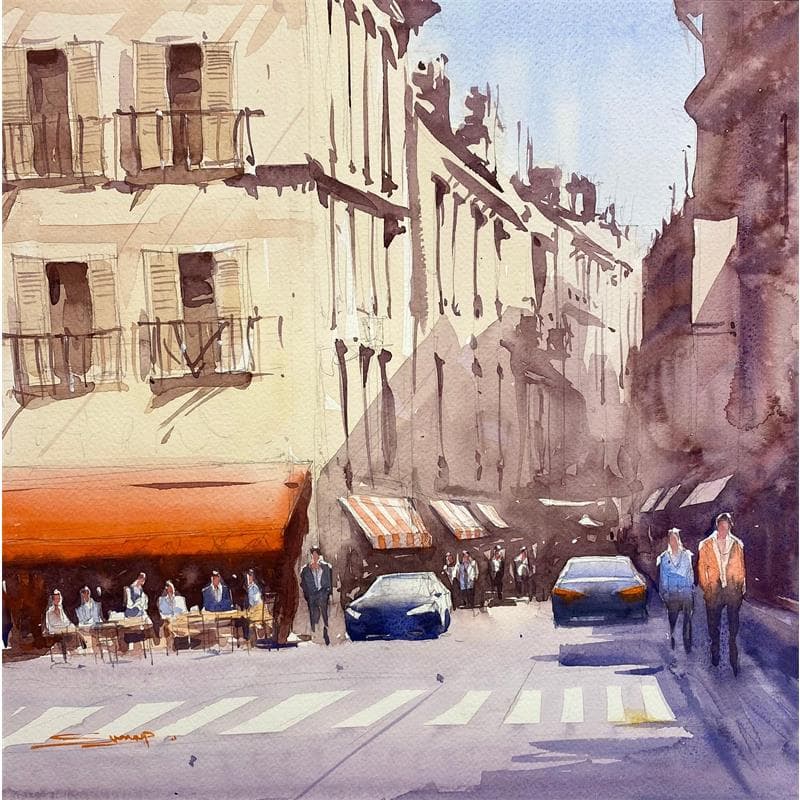 Painting City road VIII by Dandapat Swarup | Painting Figurative Watercolor Landscapes, Life style, Urban