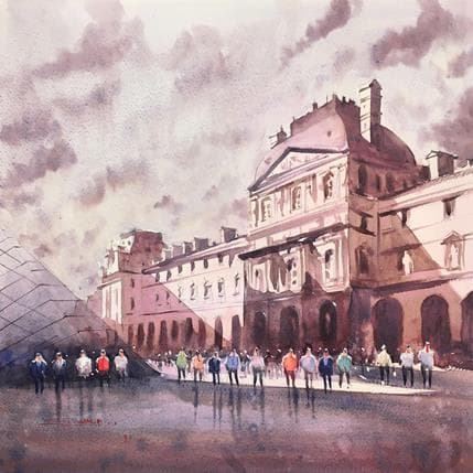 Painting Louvre in the sun by Dandapat Swarup | Painting Figurative Watercolor Urban