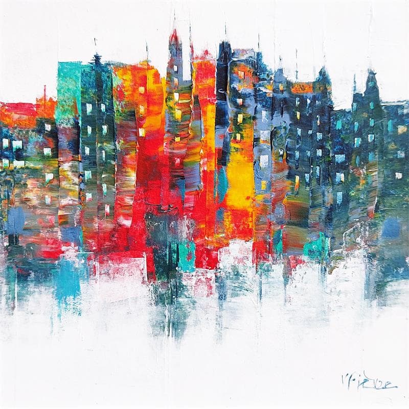 Peinture Panorama urbain coloré par Fièvre Véronique | Tableau Figuratif Acrylique Vues urbaines