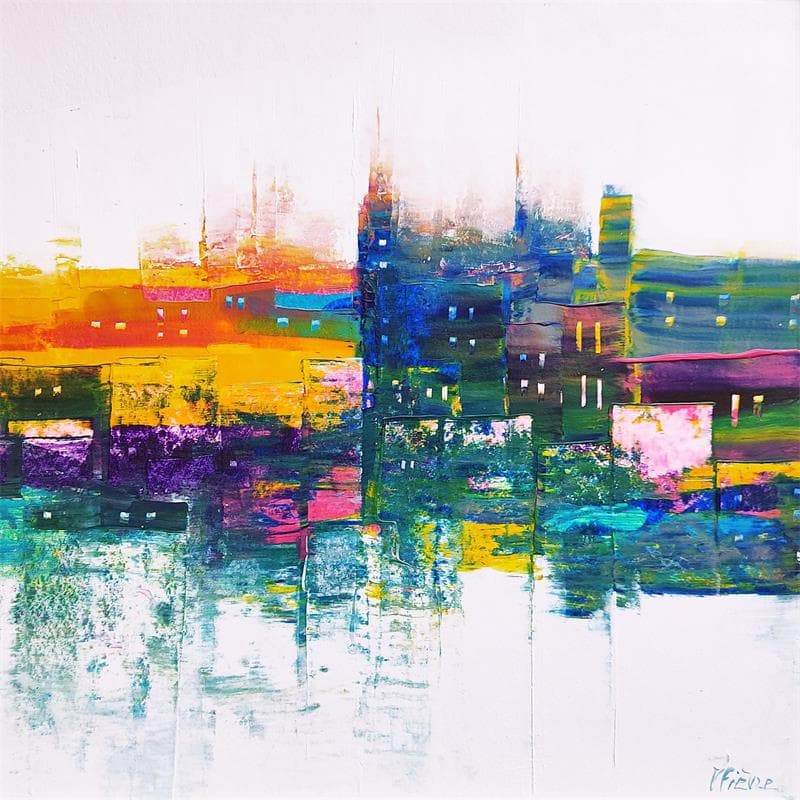 Gemälde Panorama de la ville von Fièvre Véronique | Gemälde Figurativ Urban Acryl