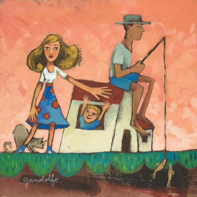 Peinture Familia de pescadores 2 par Gandolfo Cécilia | Tableau Art naïf Acrylique scènes de vie