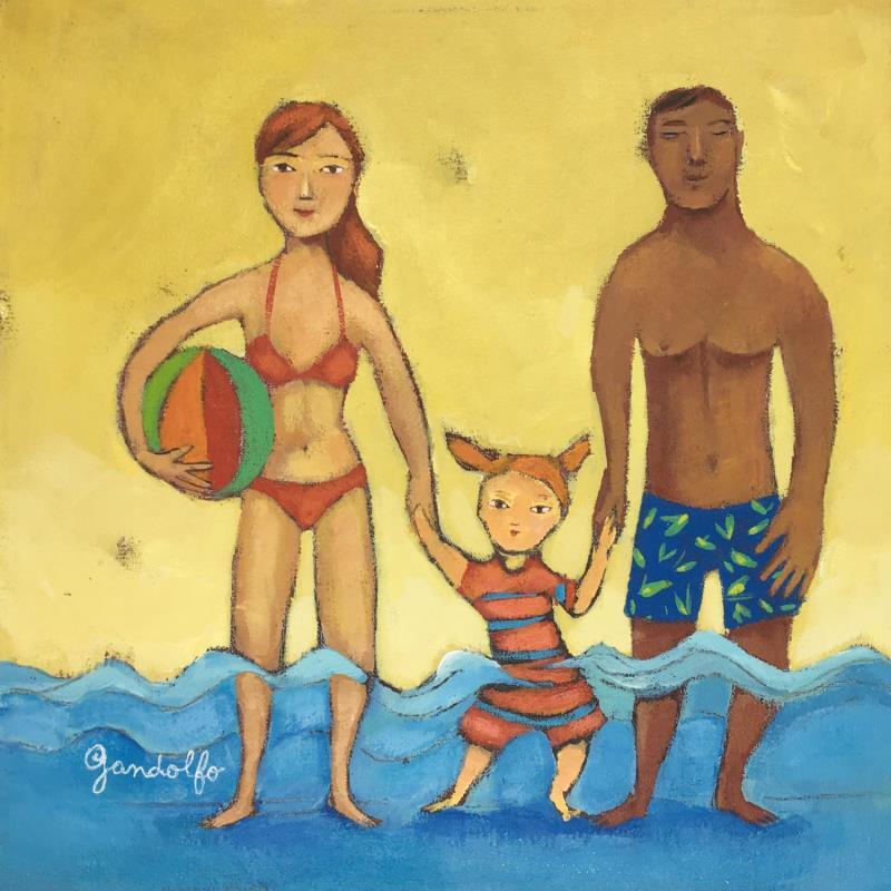 Peinture Primer dia de playa par Gandolfo Cécilia | Tableau Art naïf Acrylique scènes de vie