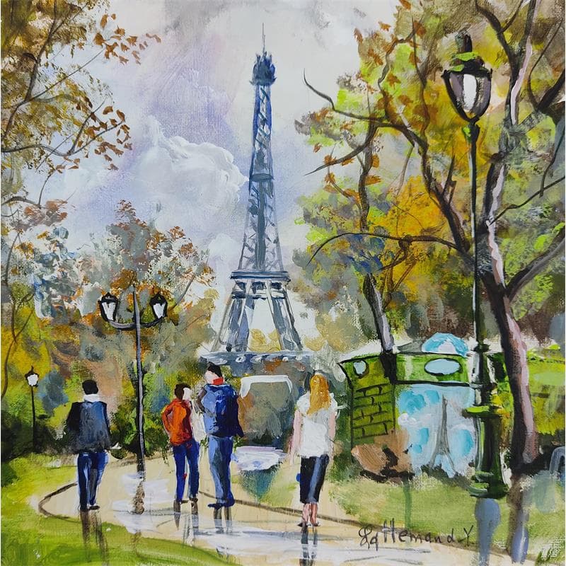 Peinture Champs de mars / Tour Eiffel par Lallemand Yves | Tableau Figuratif Acrylique Vues urbaines