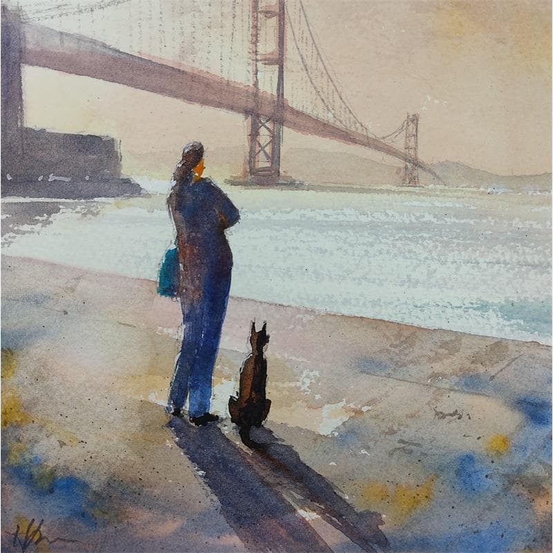 Painting San Francisco Hound by Jones Henry | Painting Figurative Watercolor Life style
