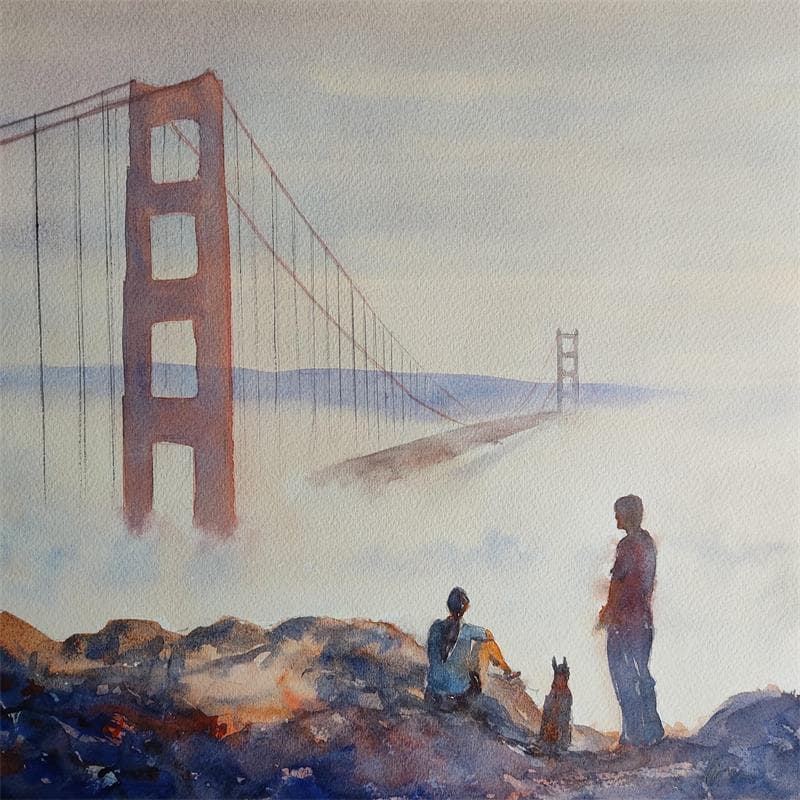 Painting Golden Gate Fog by Jones Henry | Painting Figurative Watercolor Life style
