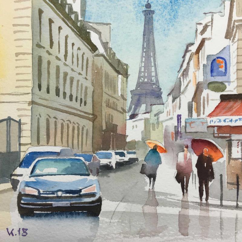 Painting Paris-M4 by Khodakivskyi Vasily | Painting Figurative Urban Watercolor