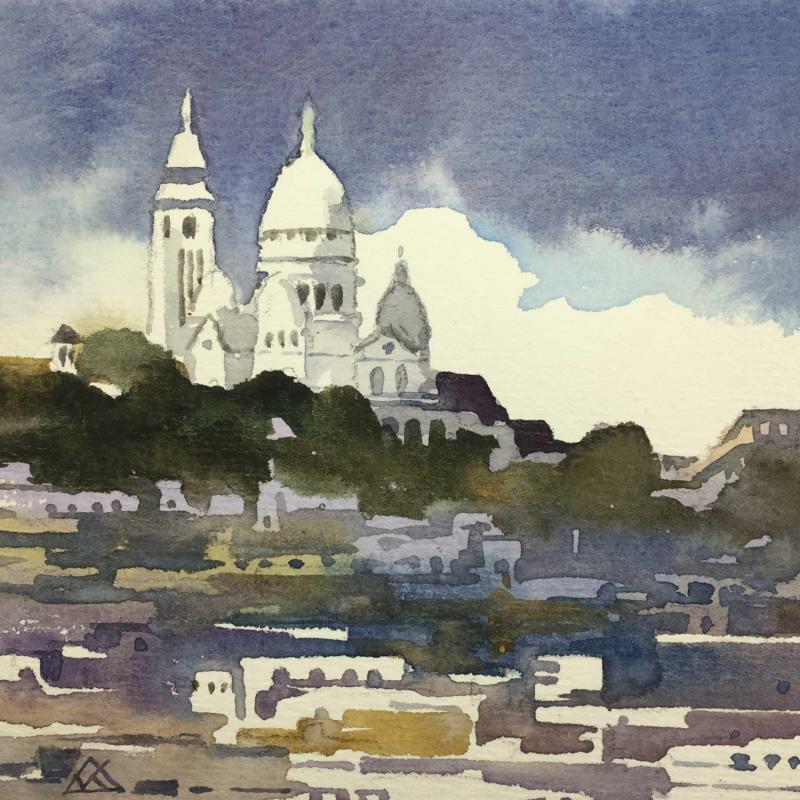 Painting Paris-J18 by Khodakivskyi Vasily | Painting Figurative Watercolor Urban