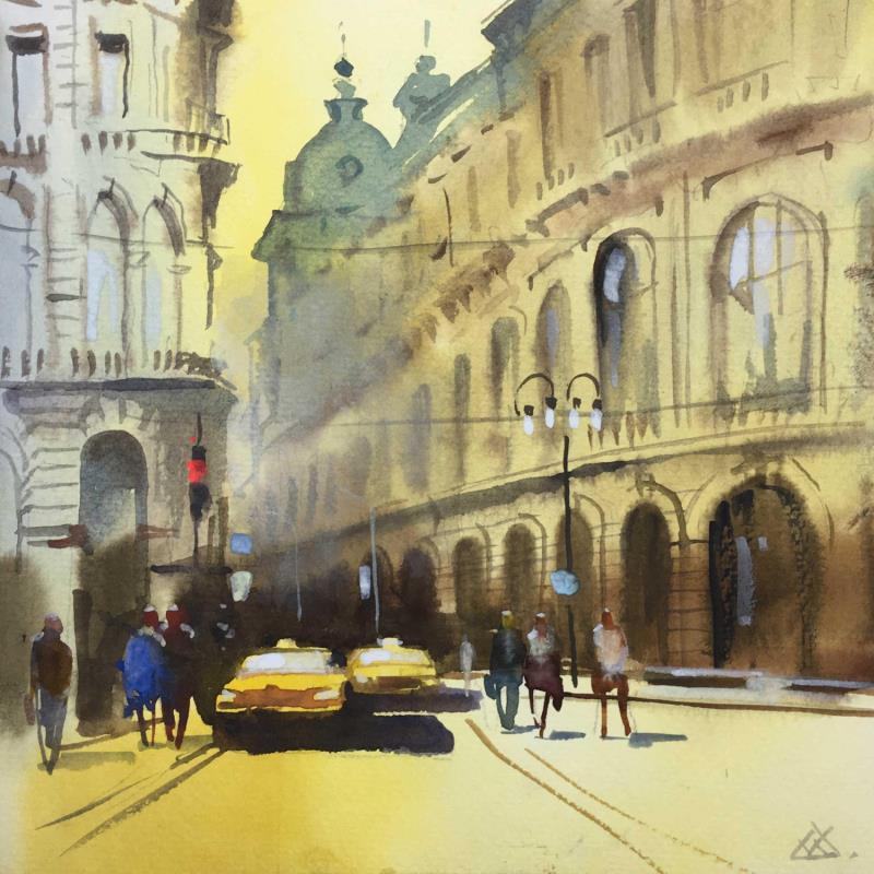 Painting Golden hour by Khodakivskyi Vasily | Painting Figurative Urban Watercolor