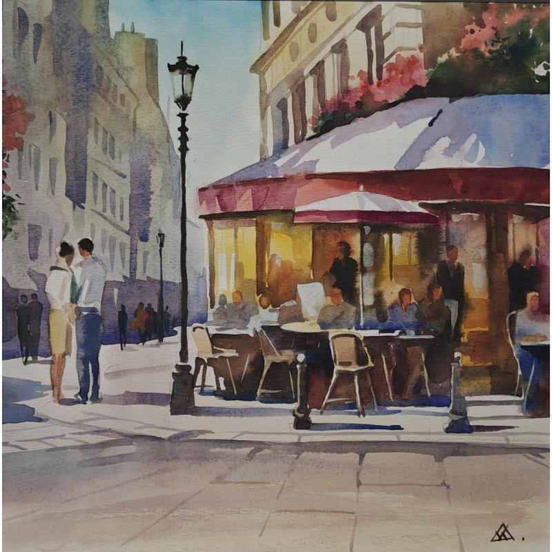 Painting Café sur les pavés by Khodakivskyi Vasily | Painting Watercolor