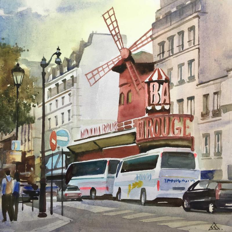 Painting Moulin rouge by Khodakivskyi Vasily | Painting Figurative Urban Watercolor