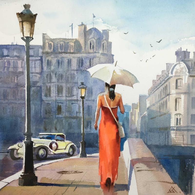Painting Paris - N10 by Khodakivskyi Vasily | Painting Figurative Watercolor Life style, Urban