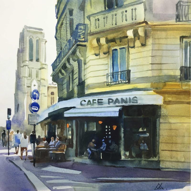 Painting Un café sur l'île by Khodakivskyi Vasily | Painting Figurative Watercolor Urban