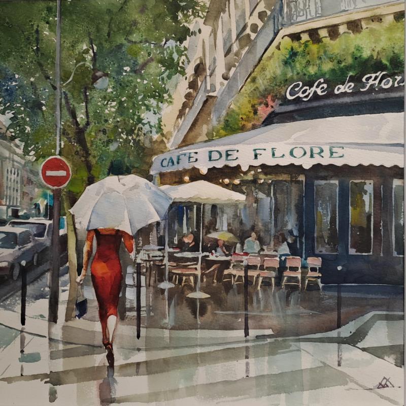 Painting La passante du café de Flore by Khodakivskyi Vasily | Painting Watercolor