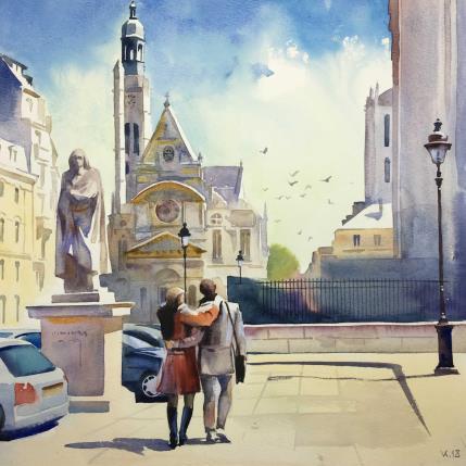Painting Paris - M17 by Khodakivskyi Vasily | Painting Figurative Watercolor Urban