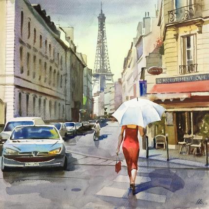 Painting La petite robe rouge by Khodakivskyi Vasily | Painting Figurative Watercolor Urban