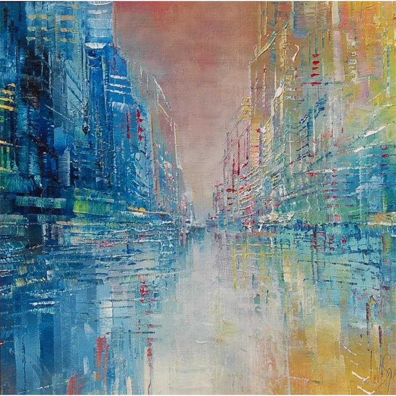 Painting Les deux rues by Levesque Emmanuelle | Painting Abstract Urban Oil