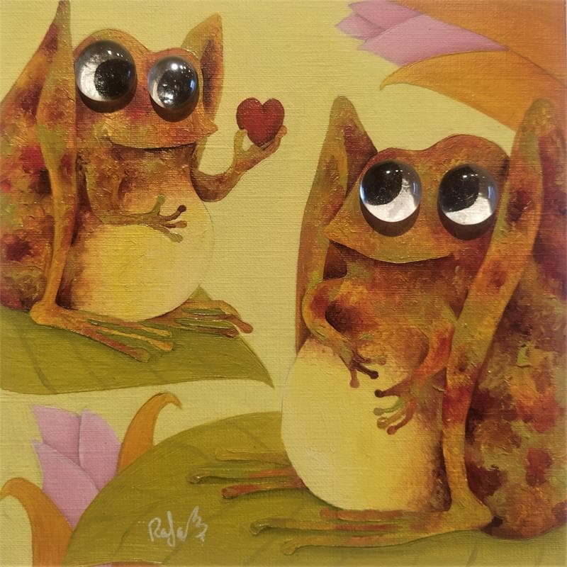 Painting FROG IN LOVE by Lennoz Raphaële | Painting  Oil