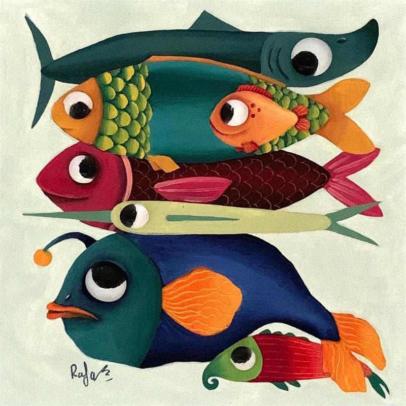 Painting Poissons by Lennoz Raphaële | Painting  Oil
