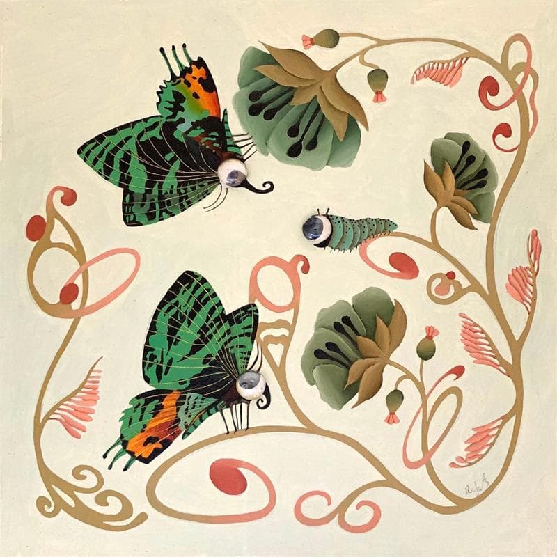 Painting Papillons de Madagascar by Lennoz Raphaële | Painting  Oil