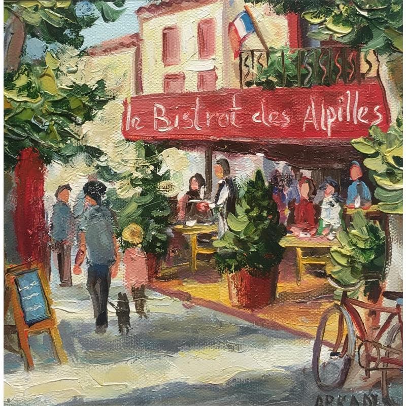 Painting Le bistrot des alpilles by Arkady | Painting Figurative Oil Urban