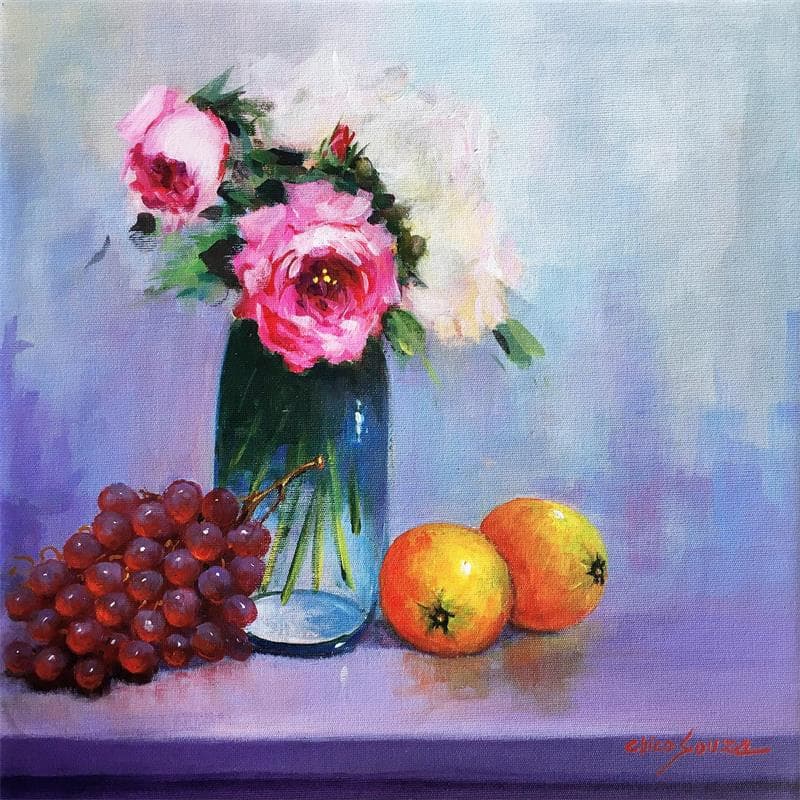 Painting Pink and white by Chico Souza | Painting Figurative Oil still-life