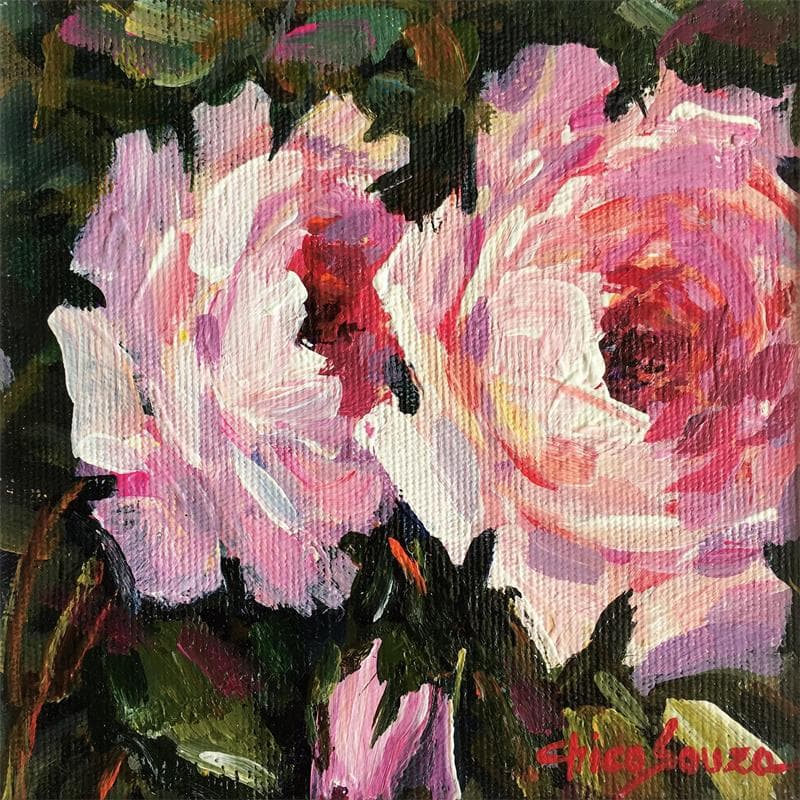 Painting Pink rose by Chico Souza | Painting Figurative Oil Landscapes