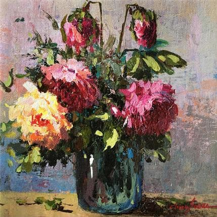 Painting Roses in the glass by Chico Souza | Painting Figurative Oil still-life